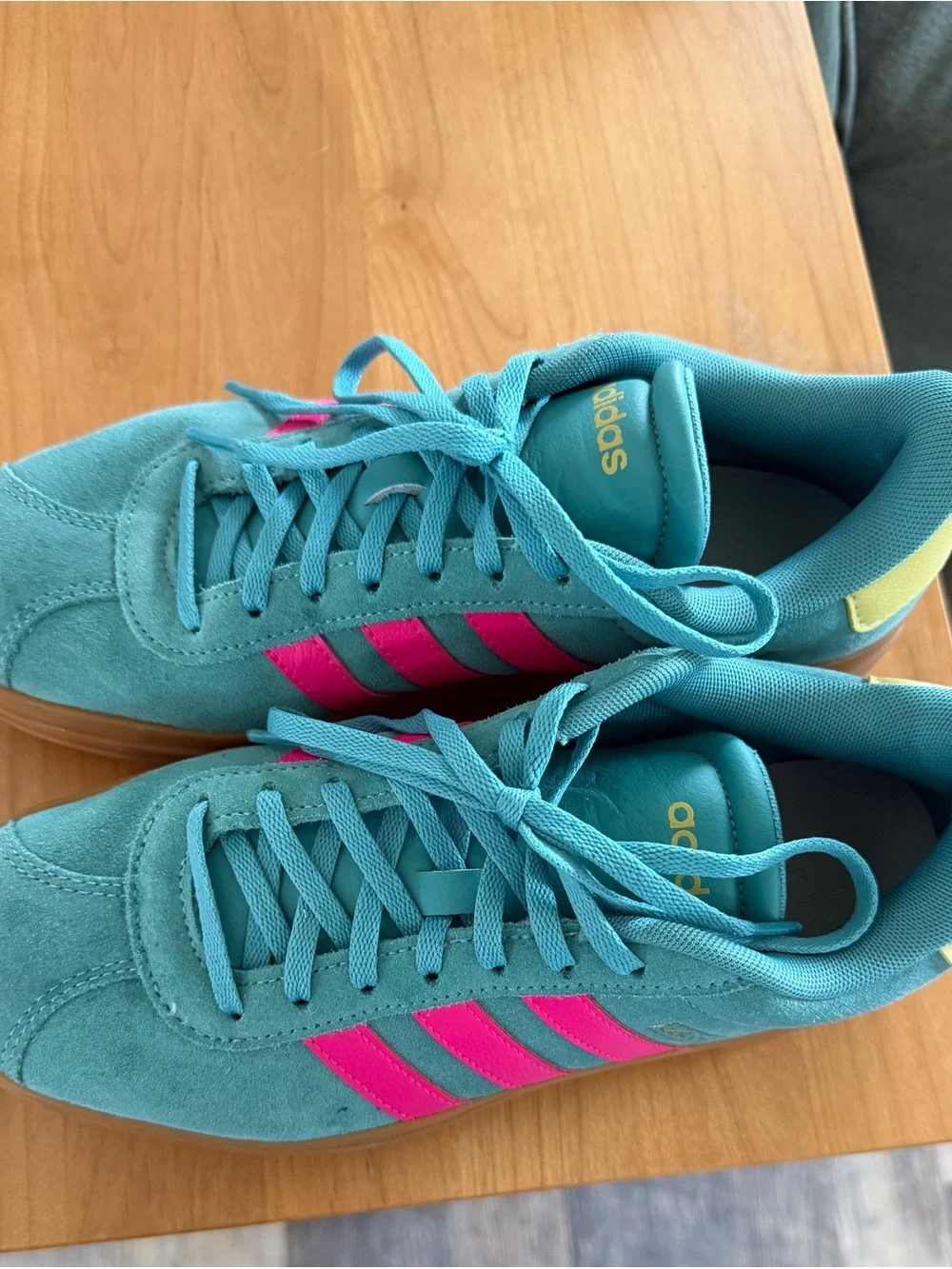 adidas Women's Teal Suede Sneakers with Pink Stripes - Picture 1 of 4